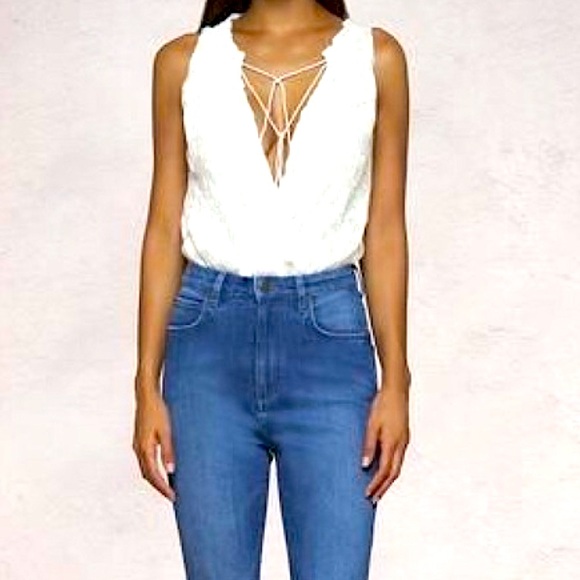 TJD sz Large Bodysuit The Jetset Diaries Gabrielle Low Cut Sexy Off White - Picture 1 of 6